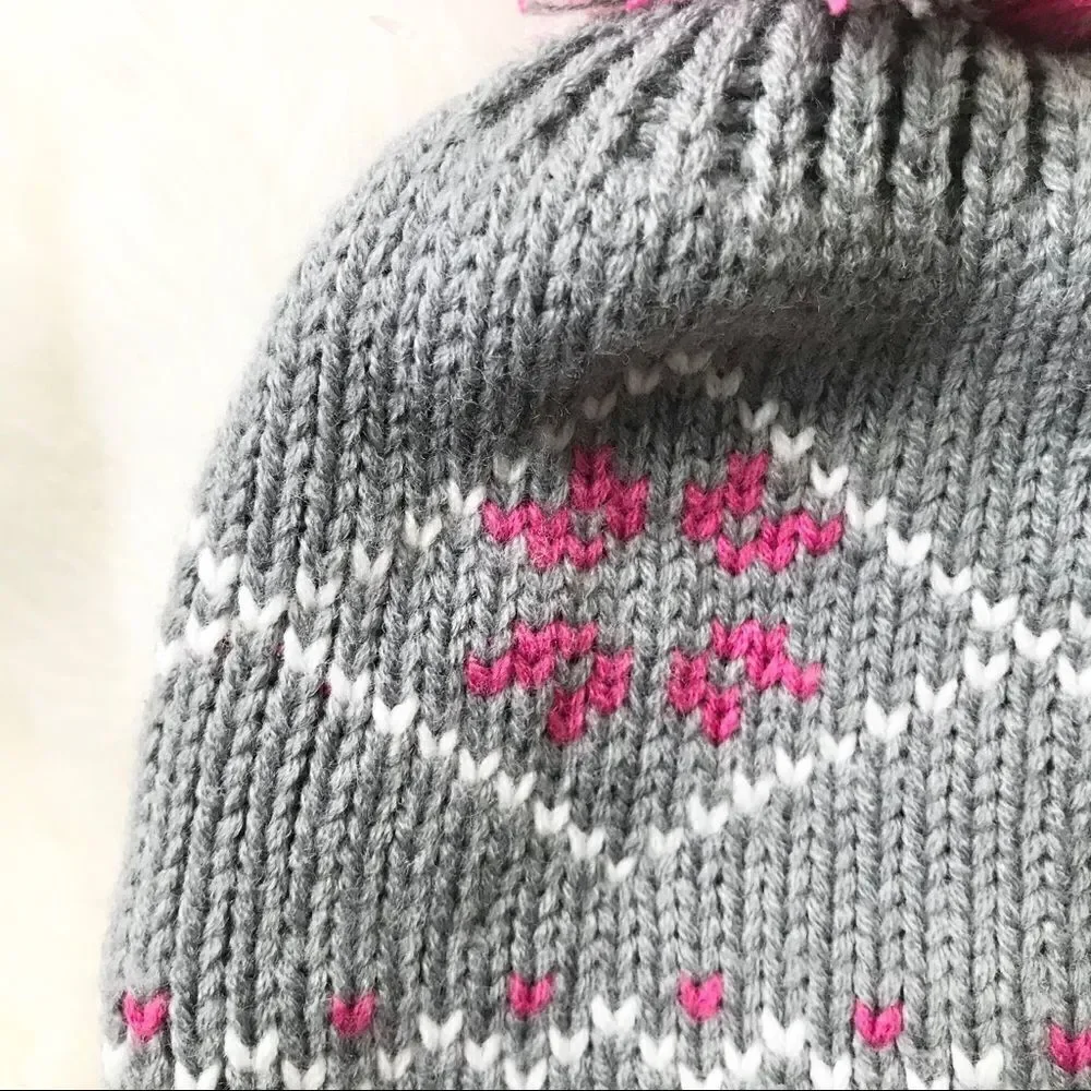 New Aardvark Gray/Pink Harper Knit pompom Beanie